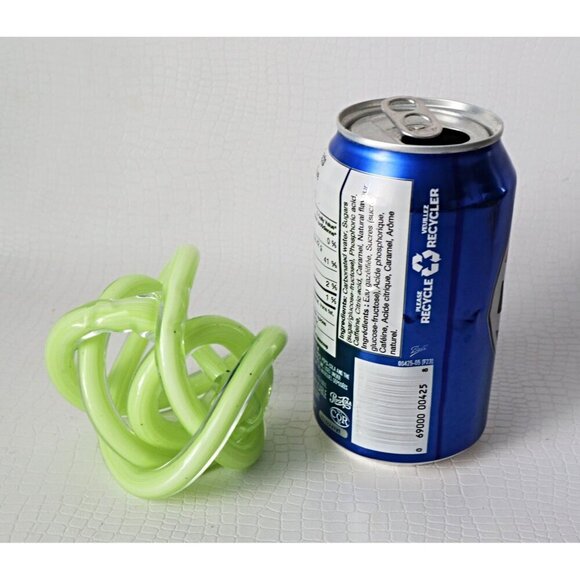 Vintage Art Glass Twisted Infinity Knot Lime Green Hand Blown Paperweight - Picture 4 of 4